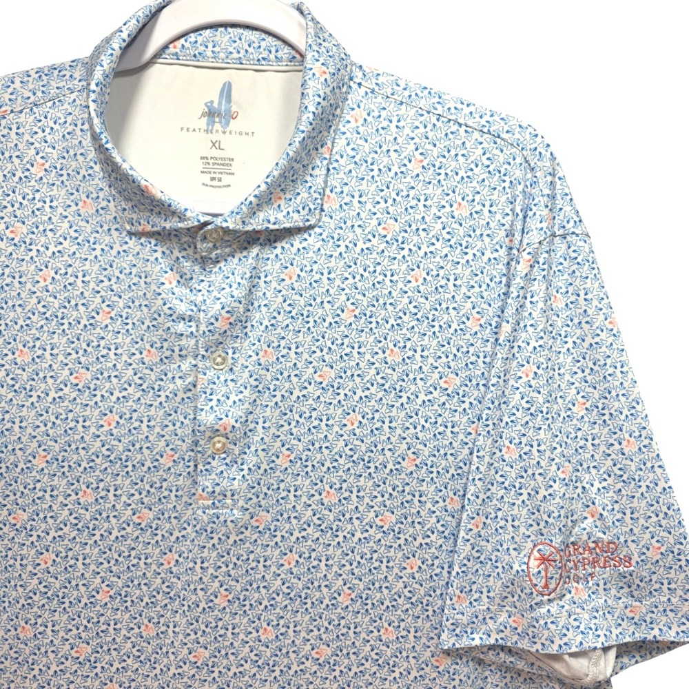 Johnnieo Featherweight Scuttle Polo Golf Shirt Mens Xl Upf Blue Bird Print